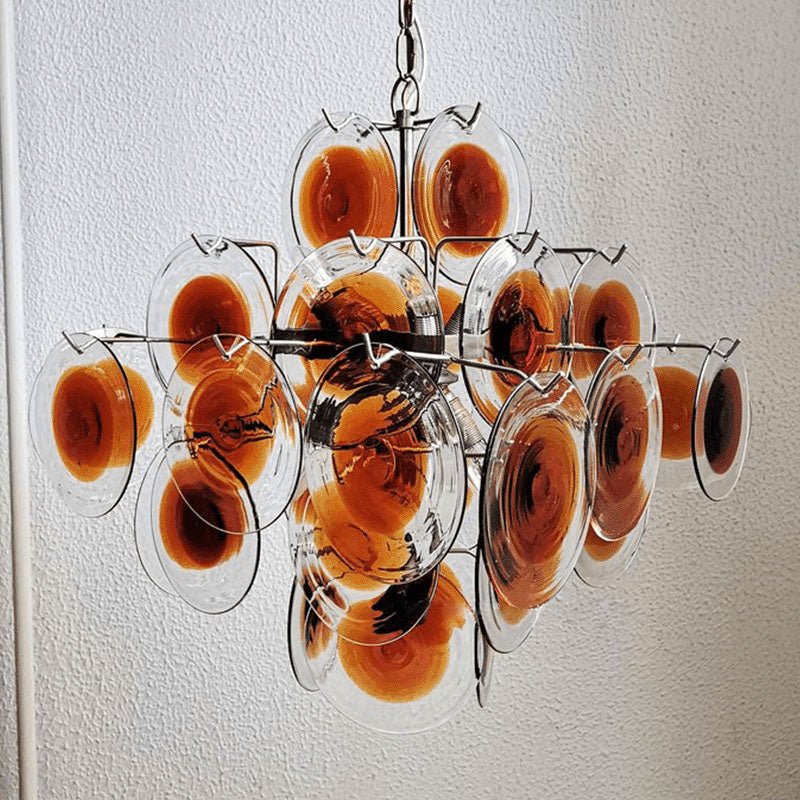 Aurora Chandelier Murano Glass Disc Mid Century - Letslighting