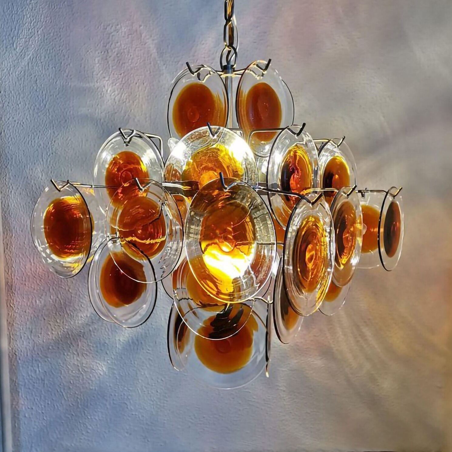 Aurora Chandelier Murano Glass Disc Mid Century - Letslighting