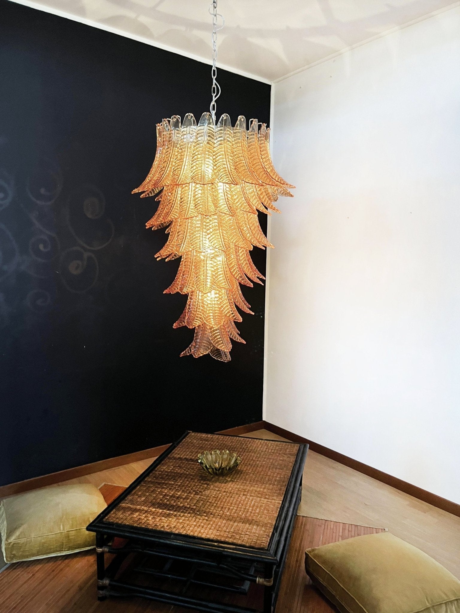 Aurora Chandelier Amber Glass Leaf Layered Statement Artistic - Letslighting