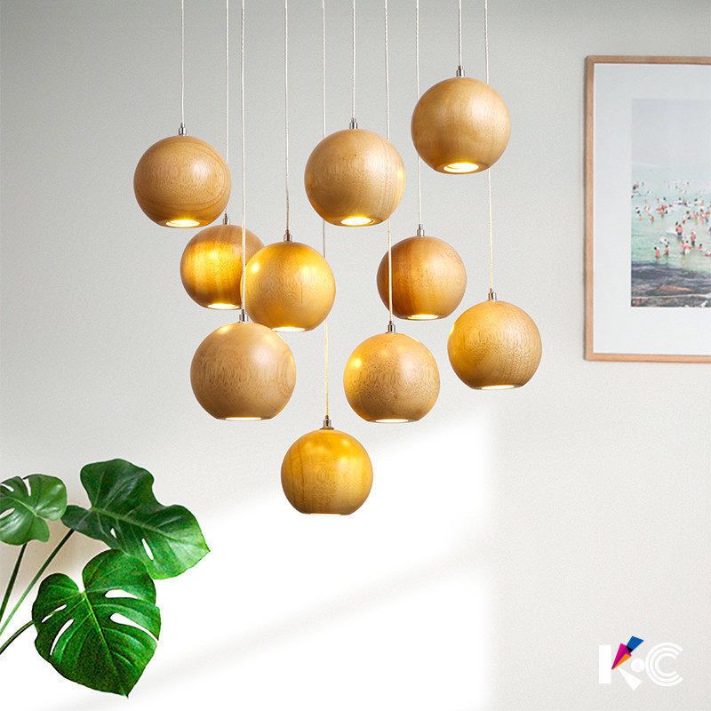 Muto Pendant Light Globe Minimalist Cluster Wood Kitchen Island