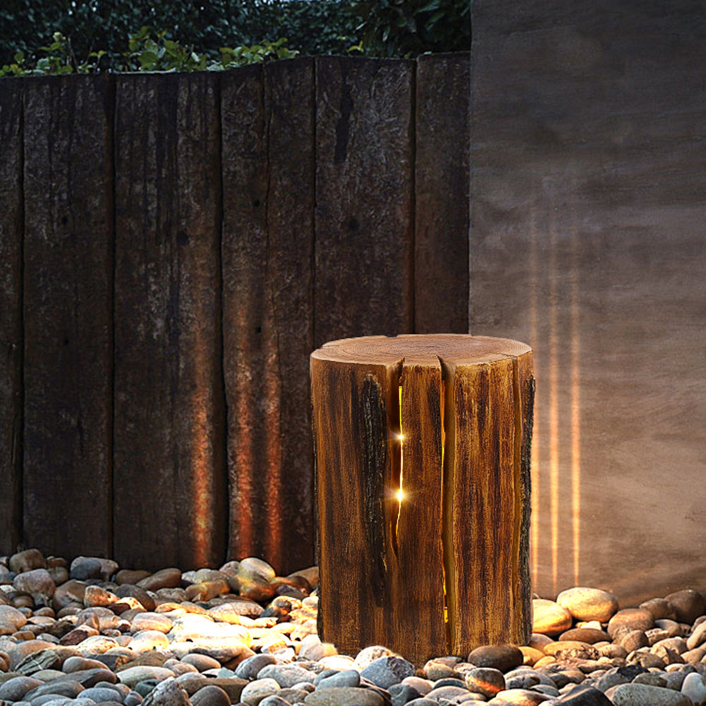Ray Natural Column Wood Outdoor Floor Lamp Table