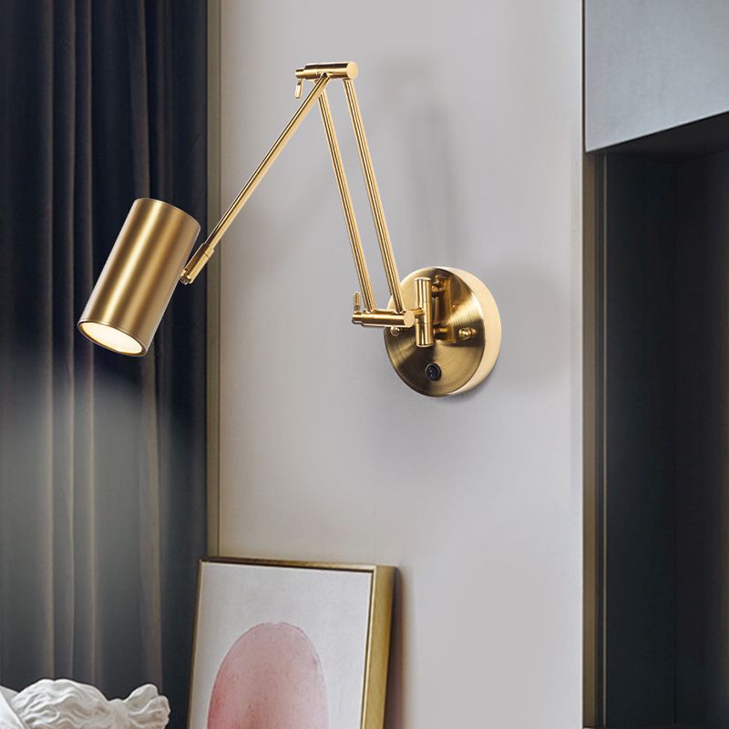 Arisha Wall Lamp Cylindrical Adjustable Lamp Pole Metal Brass, Bedroom