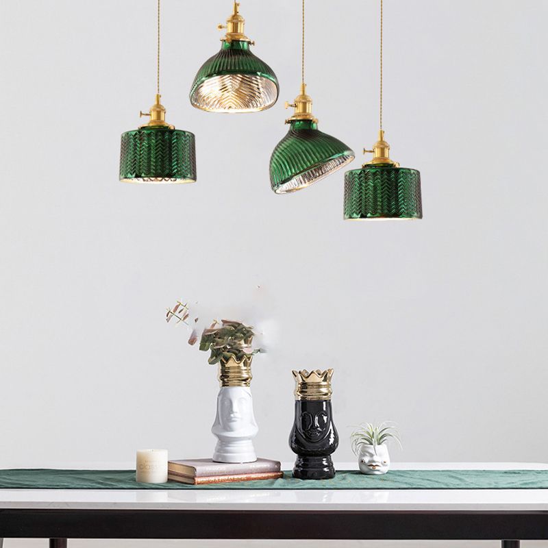 Valentina Retro LED Pendant Light Metal Green Glass Dining Room
