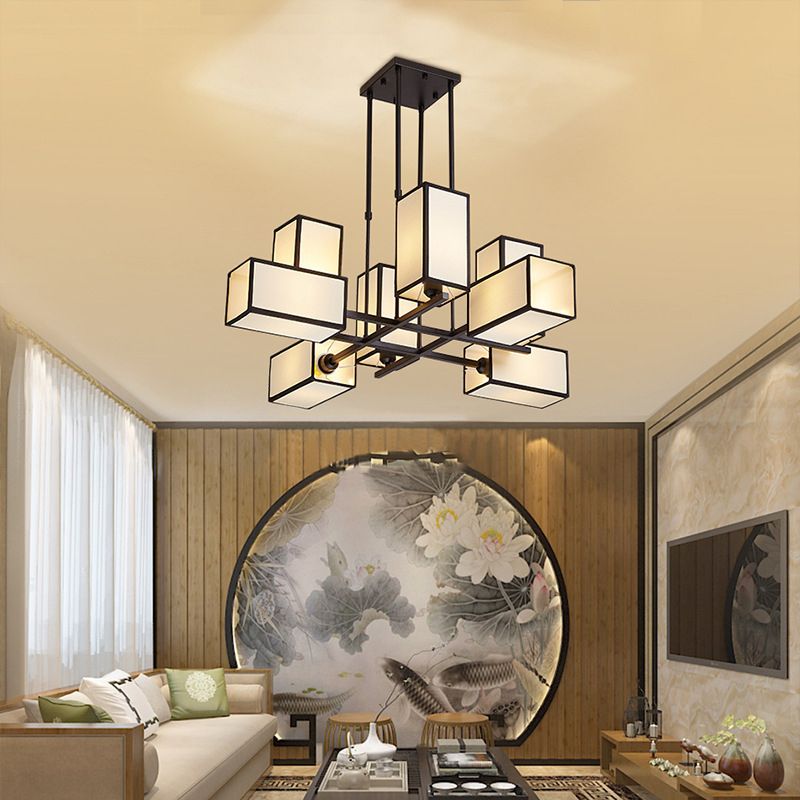 Lacey Pendant Light Square Retro Metal Fabric Living Room