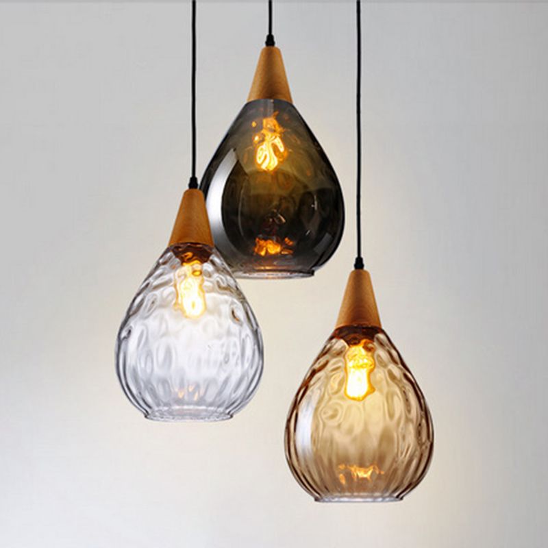Avi Vintage Teardrop Pendant Light, Glass/Wood - Letslighting
