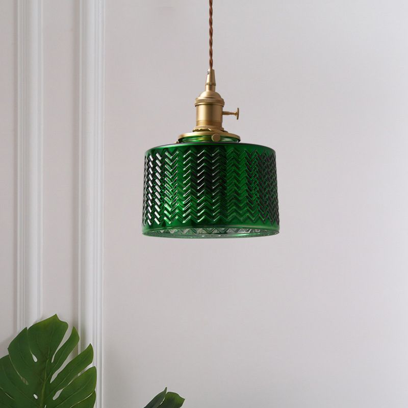 Valentina Retro LED Pendant Light Metal Green Glass Dining Room