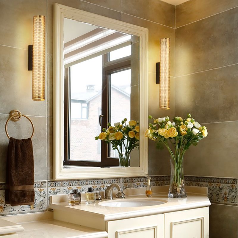 Arisha Modern Geometric Column Metal Vanity Wall Lamp, Brass