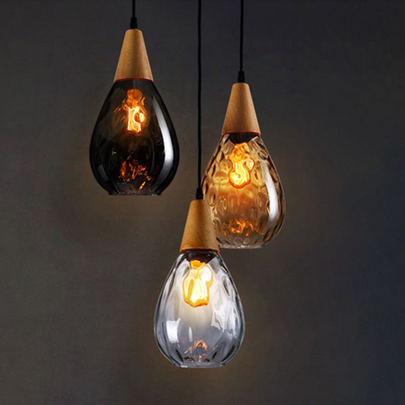Avi Vintage Teardrop Pendant Light, Glass/Wood - Letslighting