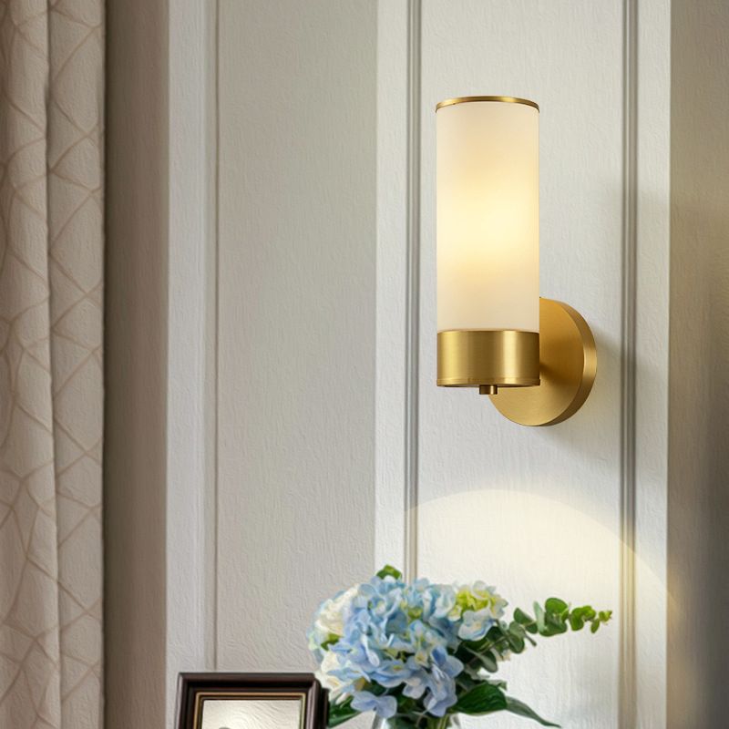 Arisha Vintage Cylinder &Glass Bedside Lamp Wall Mounted, Brass - Letslighting