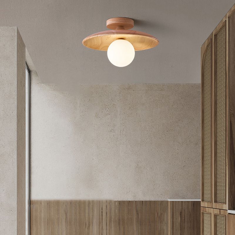 Arisha Modern Round Flush Mount Ceiling Light Wood Walnut Bedroom