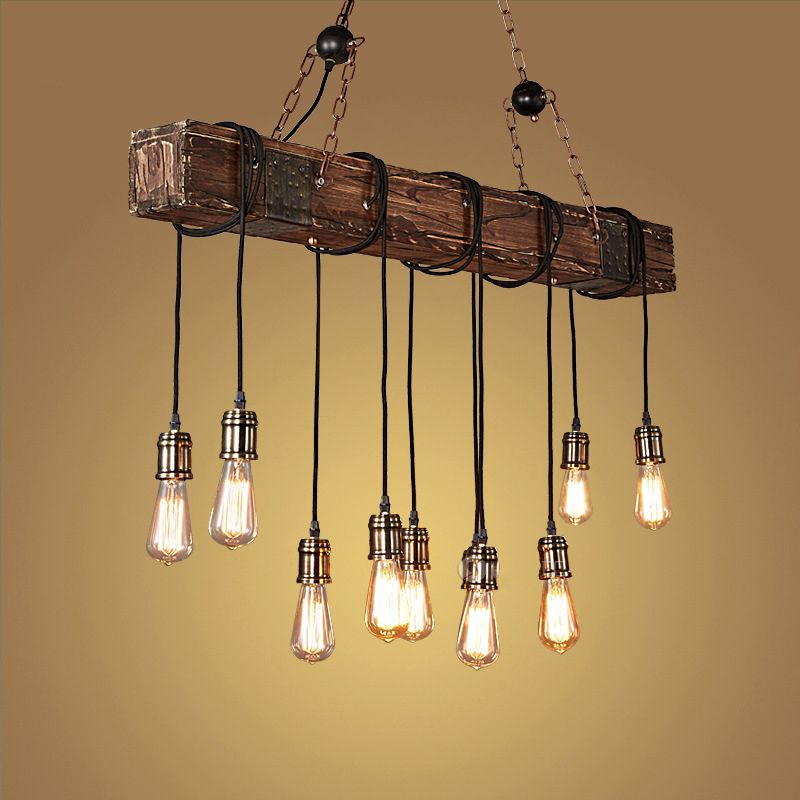 Epoch Linear Retro Wood Pendant Light, Bronze - Letslighting
