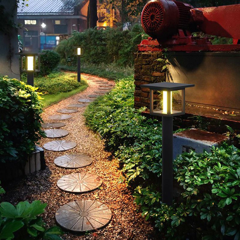 Ray Modern Metal Lantern Shaped Solar Outdoor Bollard Light
