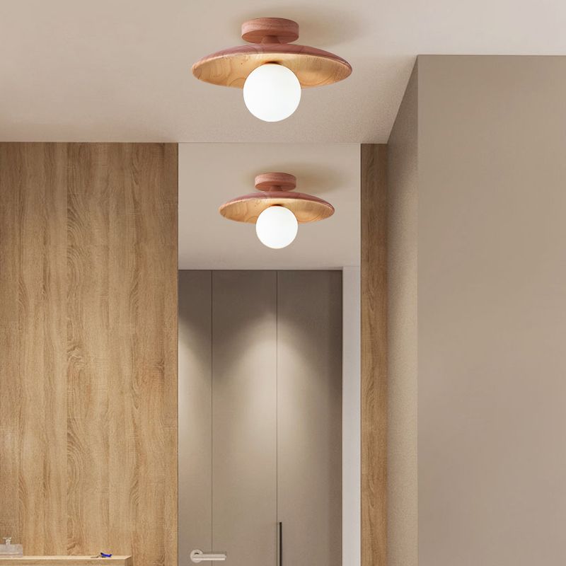 Arisha Modern Round Flush Mount Ceiling Light Wood Walnut Bedroom