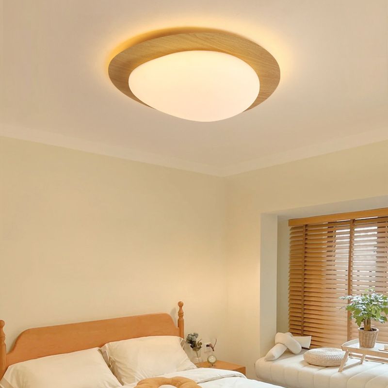 Arisha Flush Mount Ceiling Light Modern, Metal, Walnut/Natural