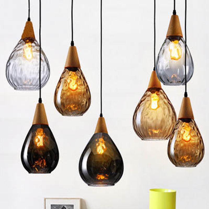 Avi Vintage Teardrop Pendant Light, Glass/Wood - Letslighting