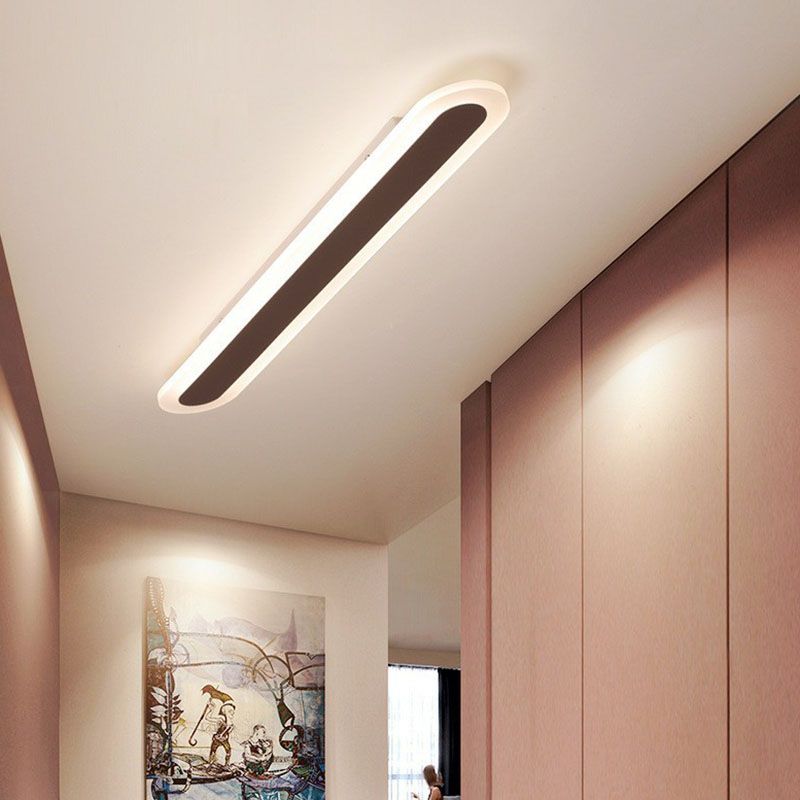 Arisha Minimalist Oval Linear Metal Acrylic Flush Mount Ceiling Light