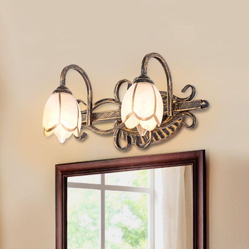 Ray Antique Brass Flower Mirror Front Vanity Wall Lamp