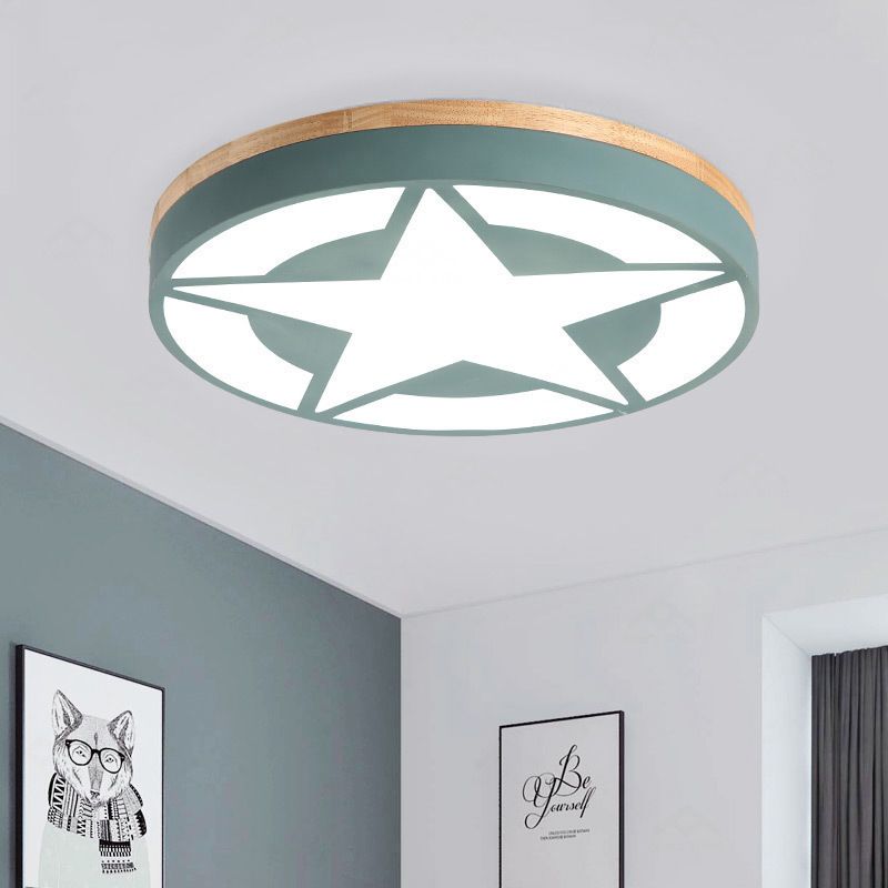 Arisha Modern Round Star Acrylic Wood Flush Mount Ceiling Light