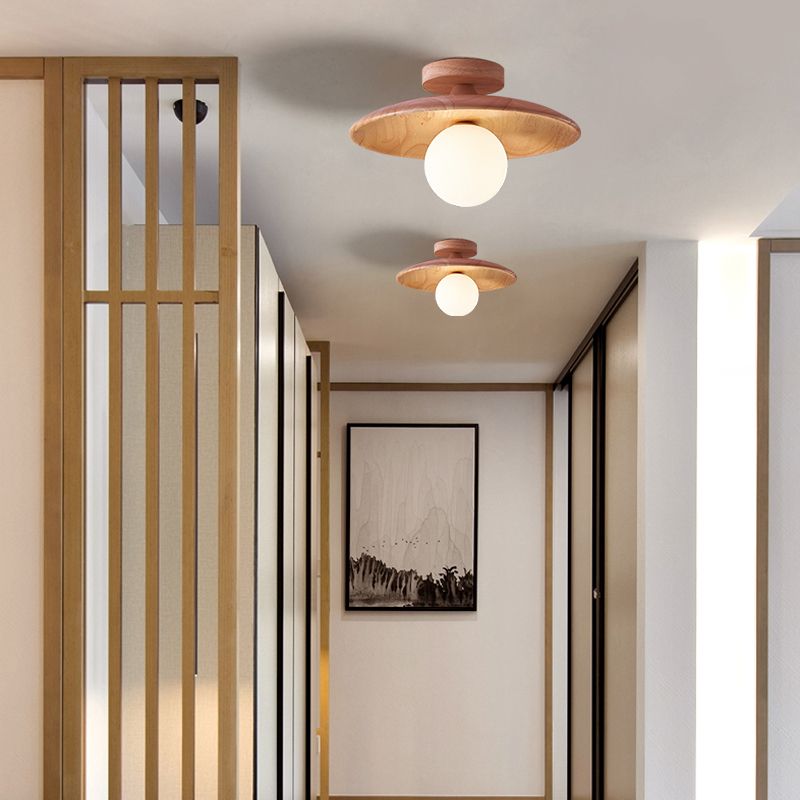 Arisha Modern Round Flush Mount Ceiling Light Wood Walnut Bedroom