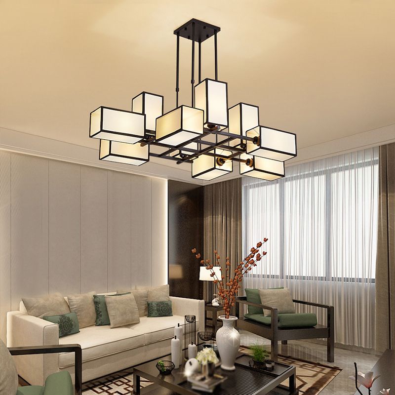 Lacey Pendant Light Square Retro Metal Fabric Living Room