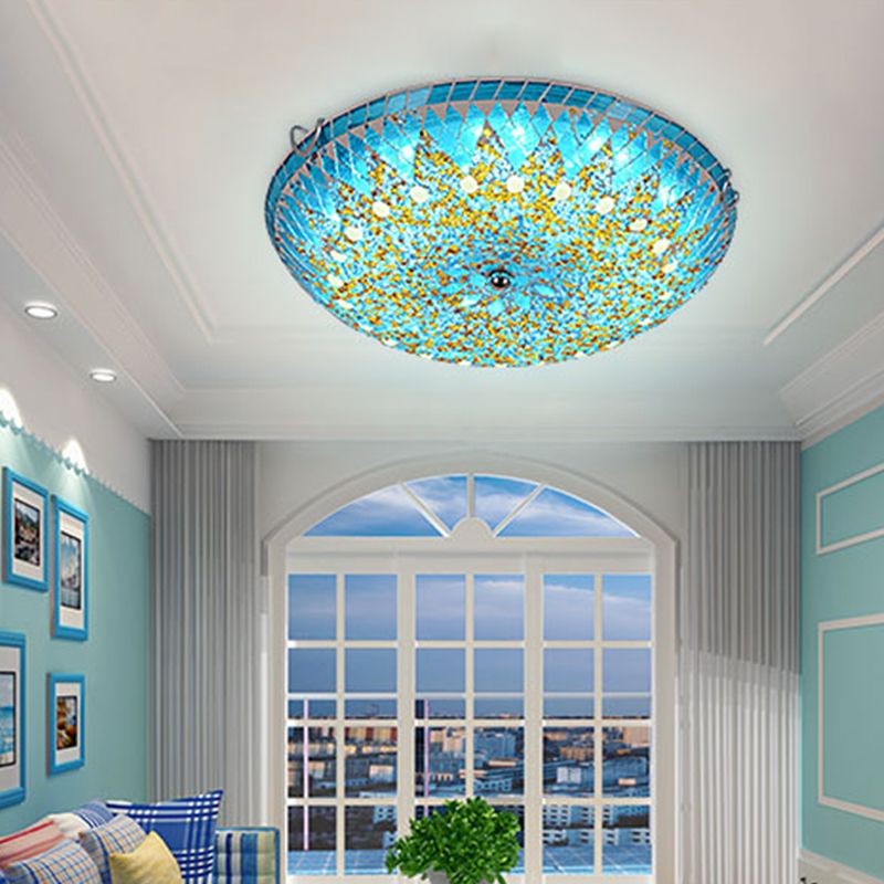 Tiffany Modern Mediterranean Glass Flush Mount Ceiling Light
