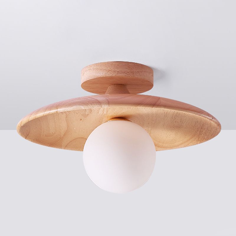 Arisha Modern Round Flush Mount Ceiling Light Wood Walnut Bedroom