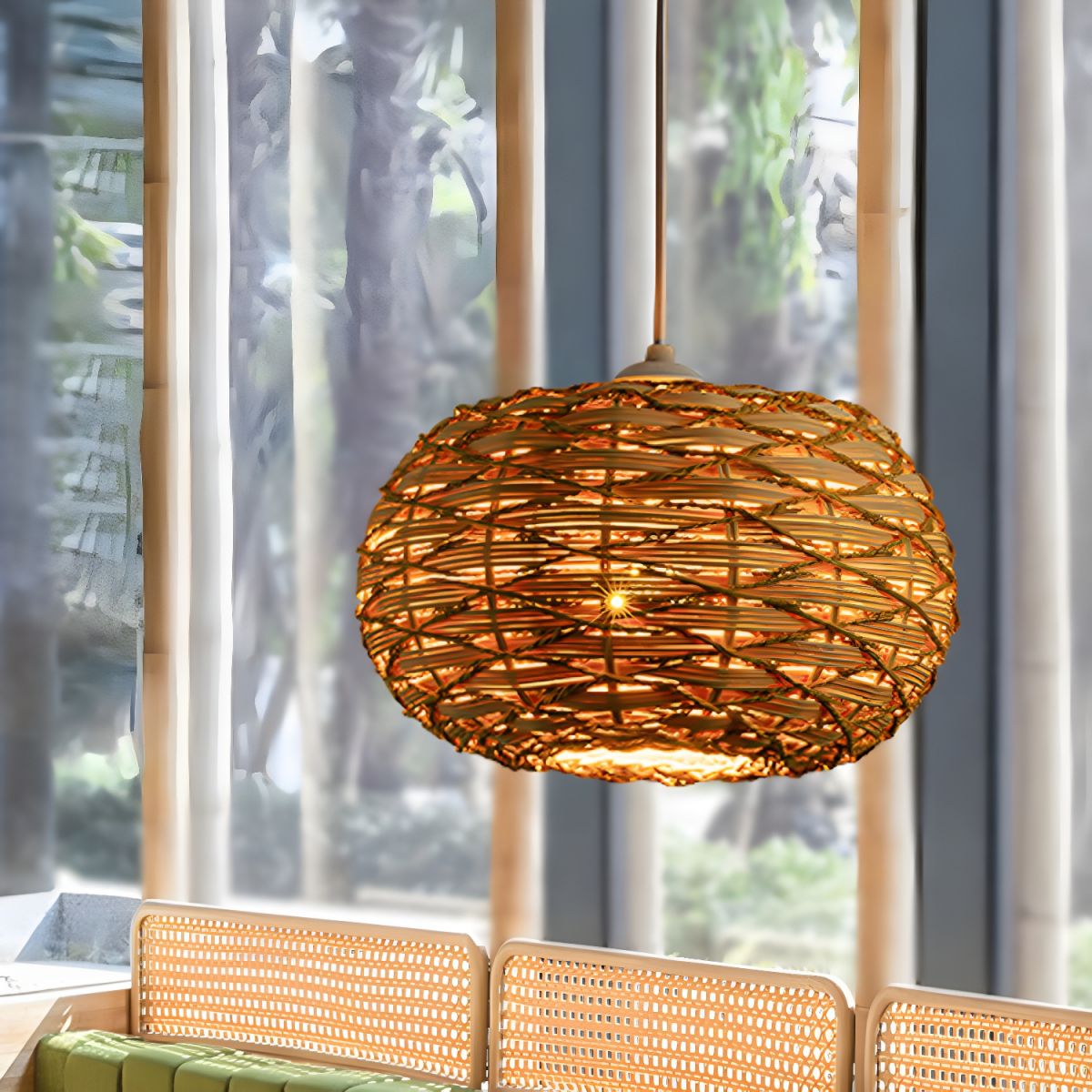 Ritta Retro LED Pendant Light Wood Rattan Bedroom Restaurant
