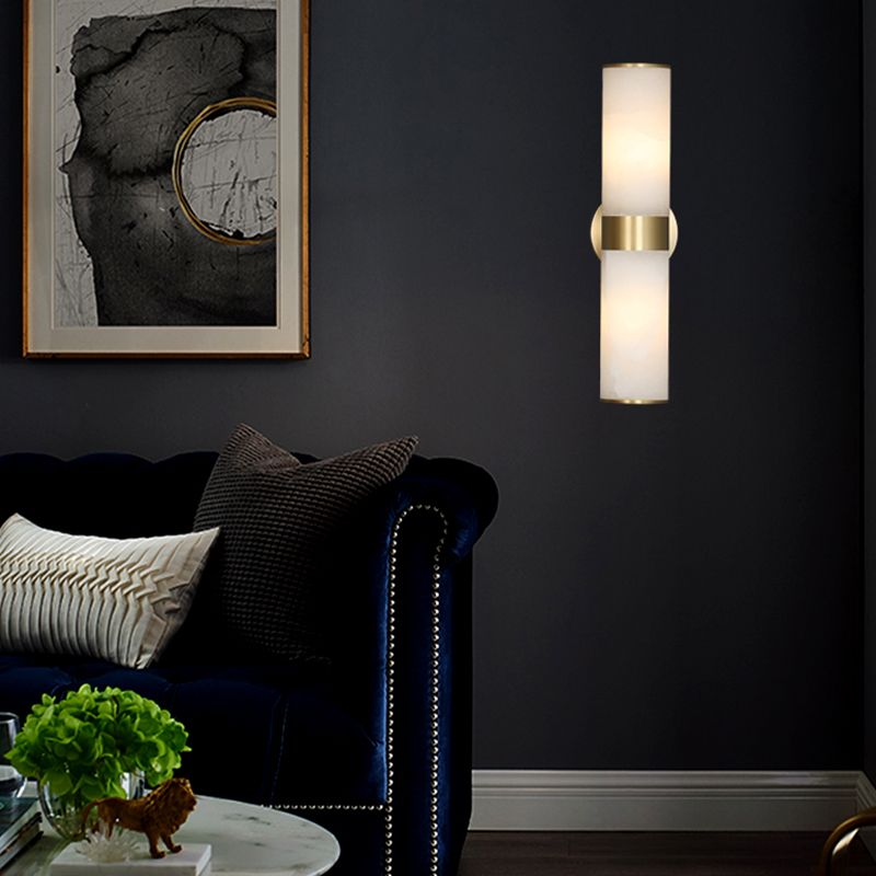 Arisha Modern Double Headed Metal Stone Vanity Wall Lamp, Brass
