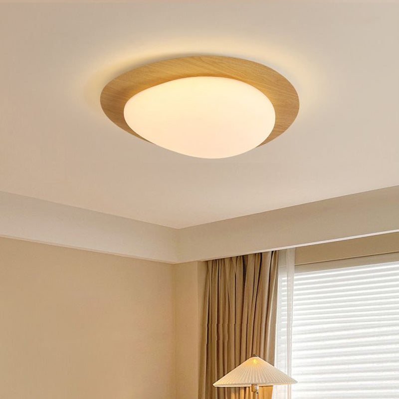 Arisha Flush Mount Ceiling Light Modern, Metal, Walnut/Natural