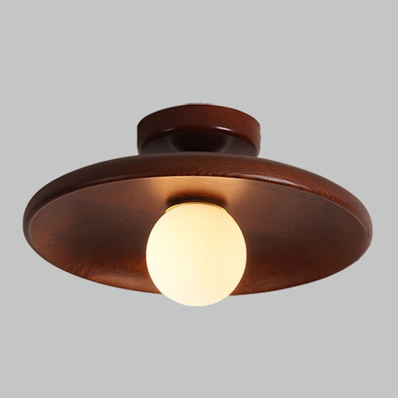 Arisha Modern Round Flush Mount Ceiling Light Wood Walnut Bedroom