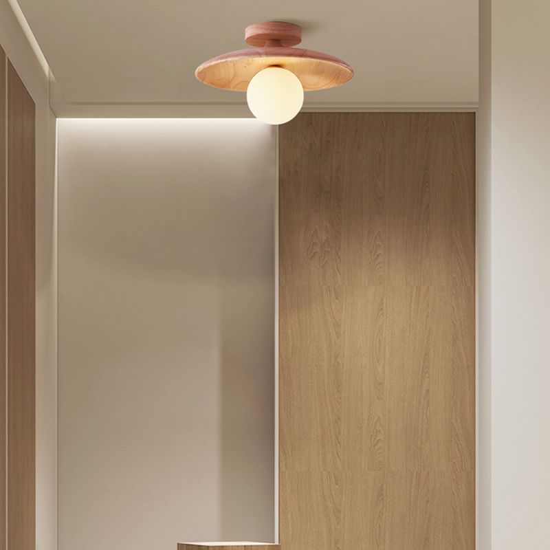 Arisha Modern Round Flush Mount Ceiling Light Wood Walnut Bedroom