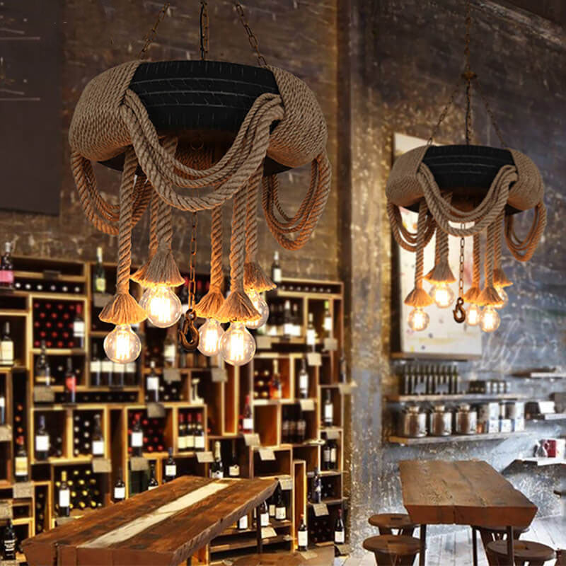 Epoch Vintage Industrial Chandelier Hemp Rope Tyre Dining Room - Letslighting