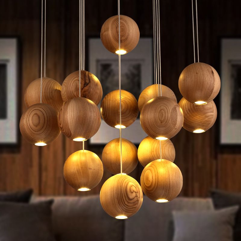 Muto Pendant Light Globe Minimalist Cluster Wood Kitchen Island