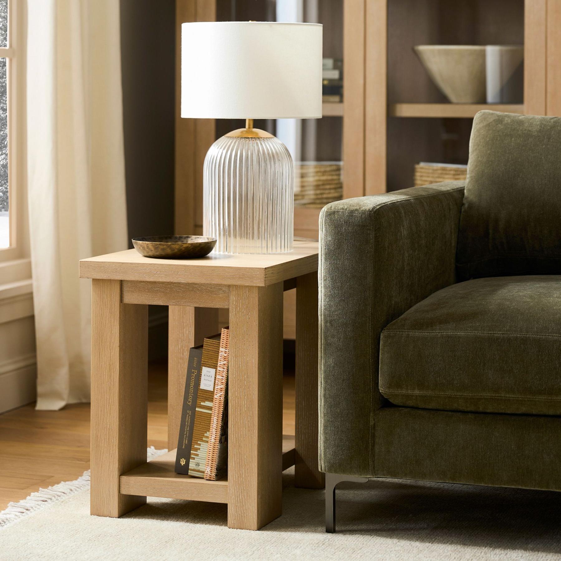 Haze Glass Table Lamp with Linen for Living Rooms