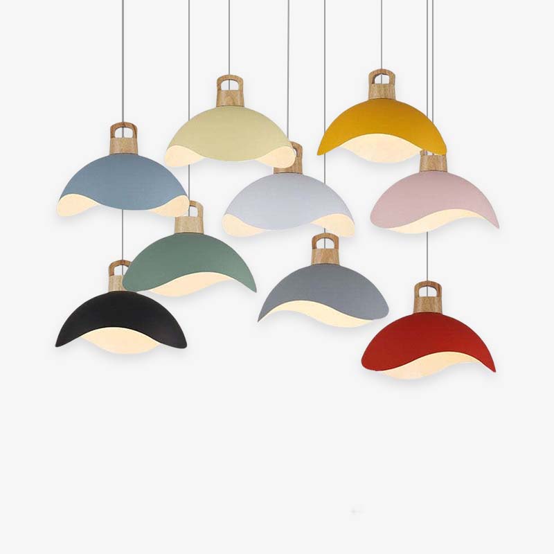 Valentina Colorful Shade Single Pendant Lights, Wood & - Letslighting