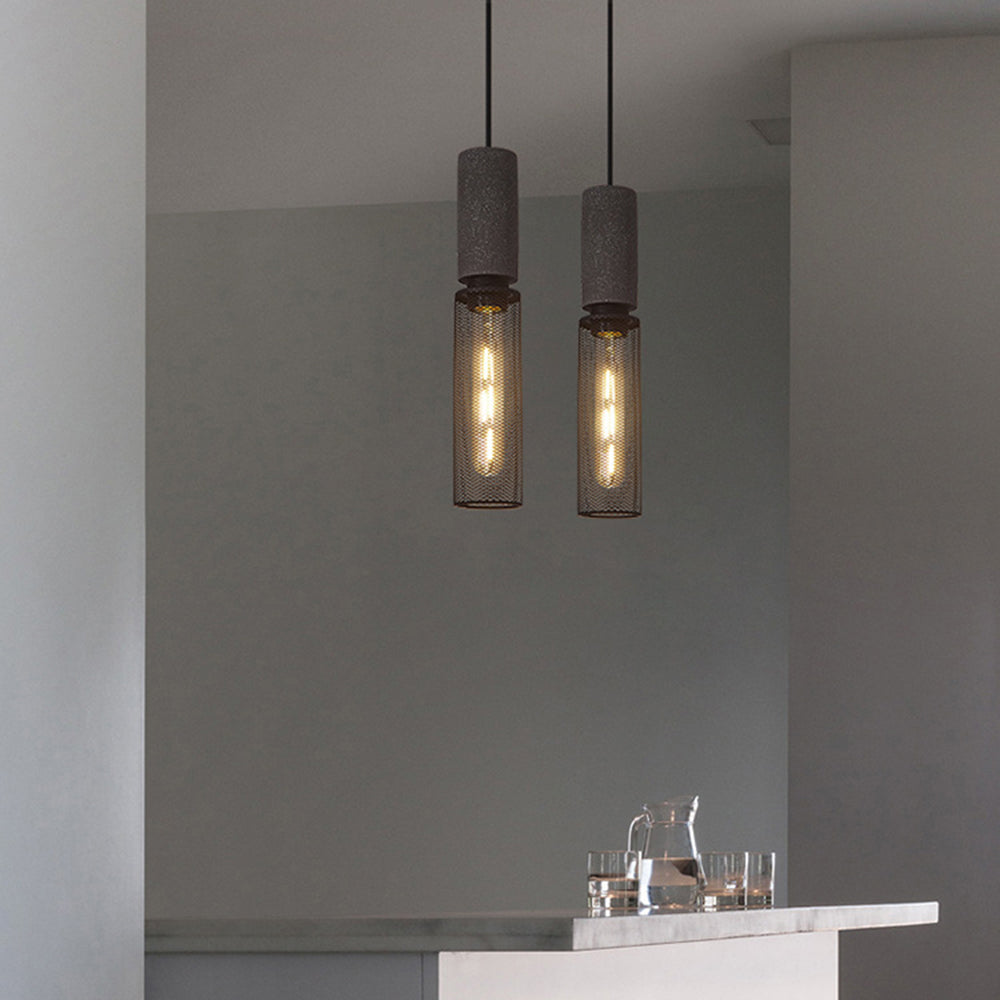 Arisha Industrial Cylindrical Pendant Light, Cement Wabi-Sabi - Letslighting
