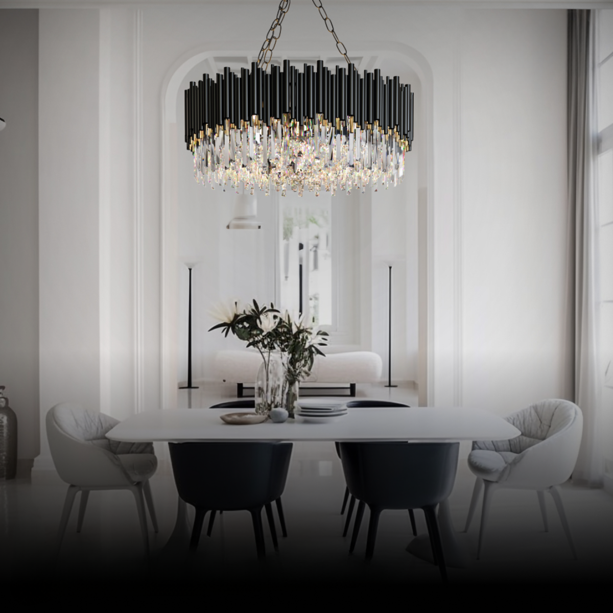 Kristy Industrial Cylindrical Glass Metal Chandelier Living Room