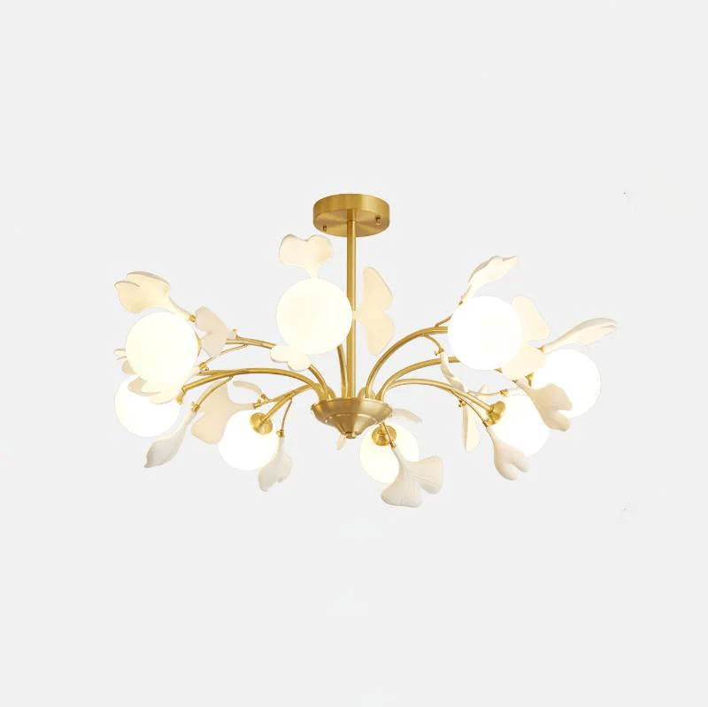 Lustra Chandelier Ginkgo Leaf Brass Ceramic Glass - Letslighting
