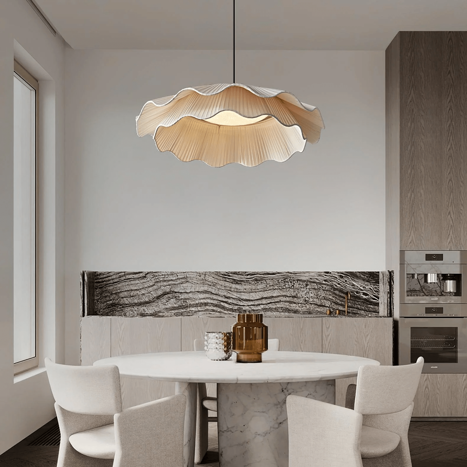 Ellorel Elegance Wave Brass Fabric Pendant Lamp - Letslighting
