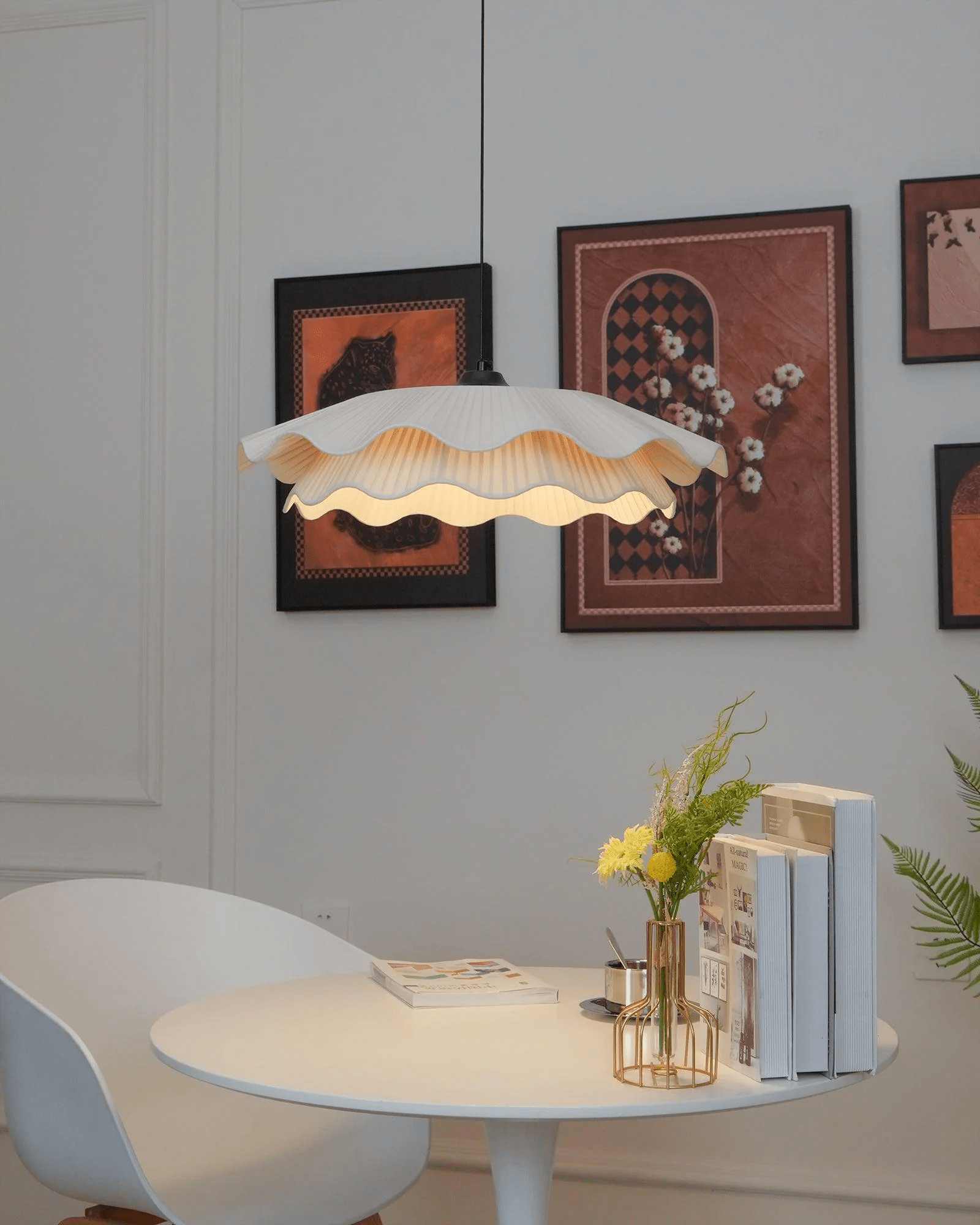 Ellorel Elegance Wave Brass Fabric Pendant Lamp - Letslighting