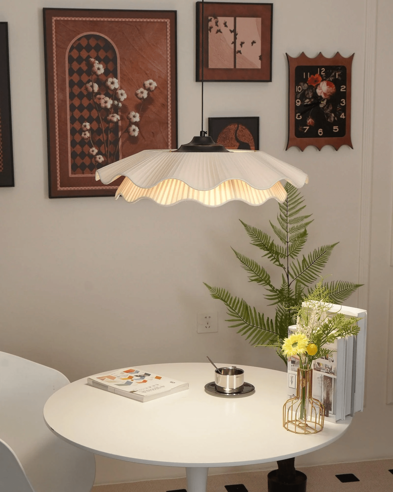 Ellorel Elegance Wave Brass Fabric Pendant Lamp - Letslighting