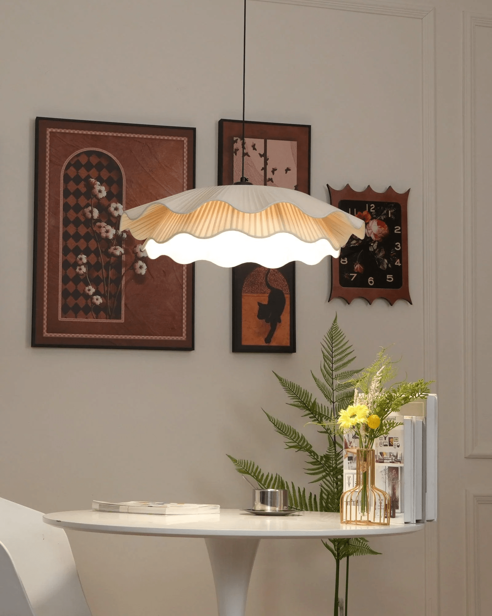 Ellorel Elegance Wave Brass Fabric Pendant Lamp - Letslighting