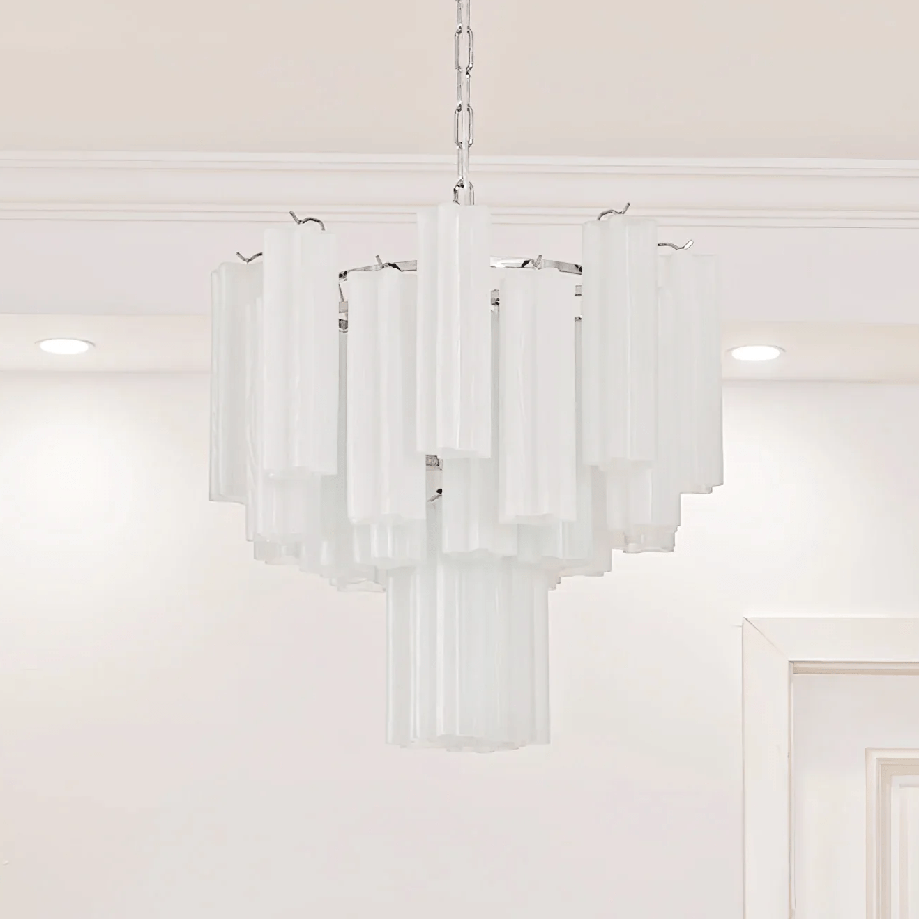 Aurora Chandelier Frosted Glass Tubes Layered Minimalist - Letslighting