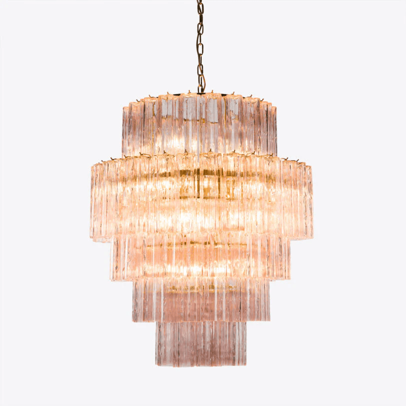 Aurora Chandelier Pink Prism Glass Layered Elegant - Letslighting