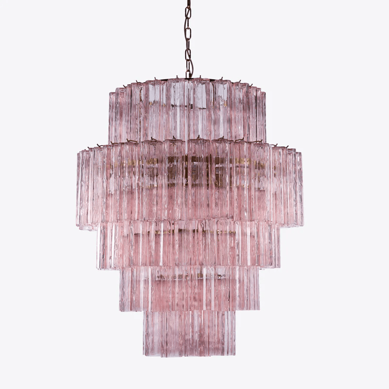 Aurora Chandelier Pink Prism Glass Layered Elegant - Letslighting