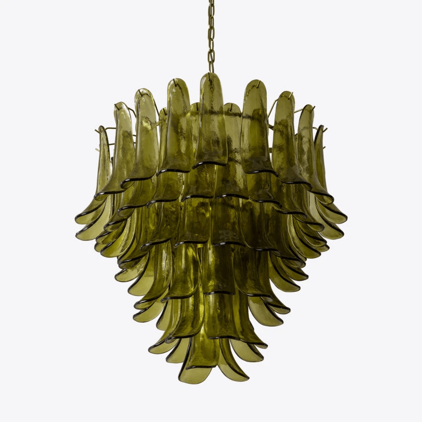 Aurora Chandelier Green Petal Glass Layered Natural - Letslighting