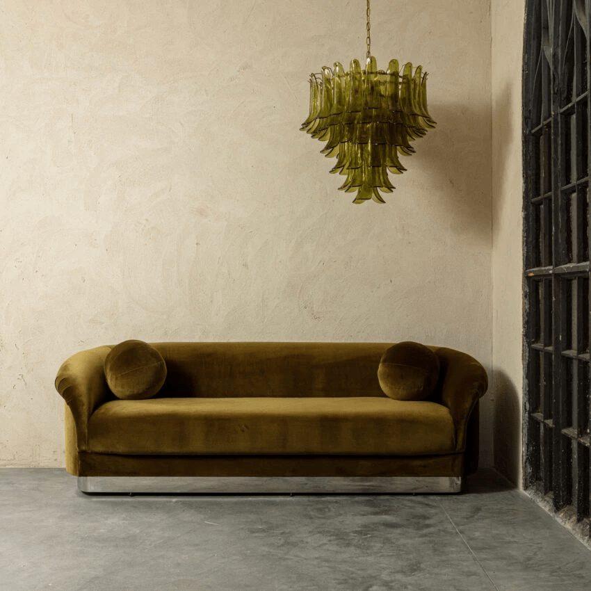 Aurora Chandelier Green Petal Glass Layered Natural - Letslighting