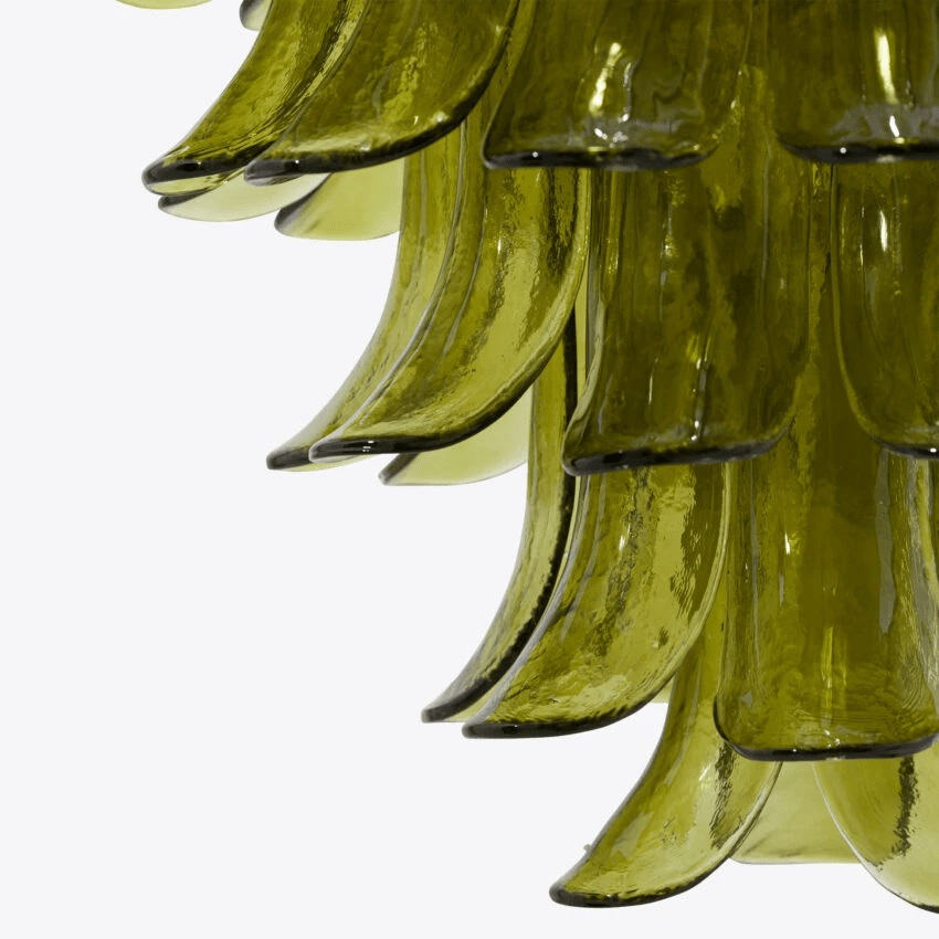 Aurora Chandelier Green Petal Glass Layered Natural - Letslighting