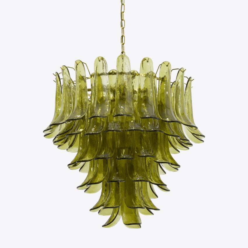 Aurora Chandelier Green Petal Glass Layered Natural - Letslighting