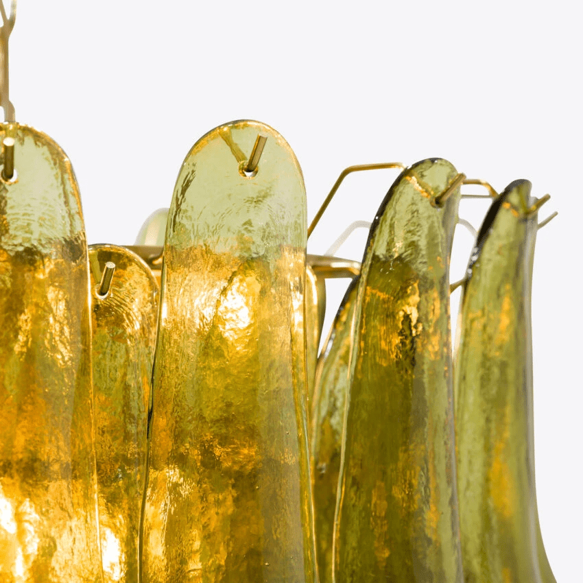 Aurora Chandelier Green Petal Glass Layered Natural - Letslighting